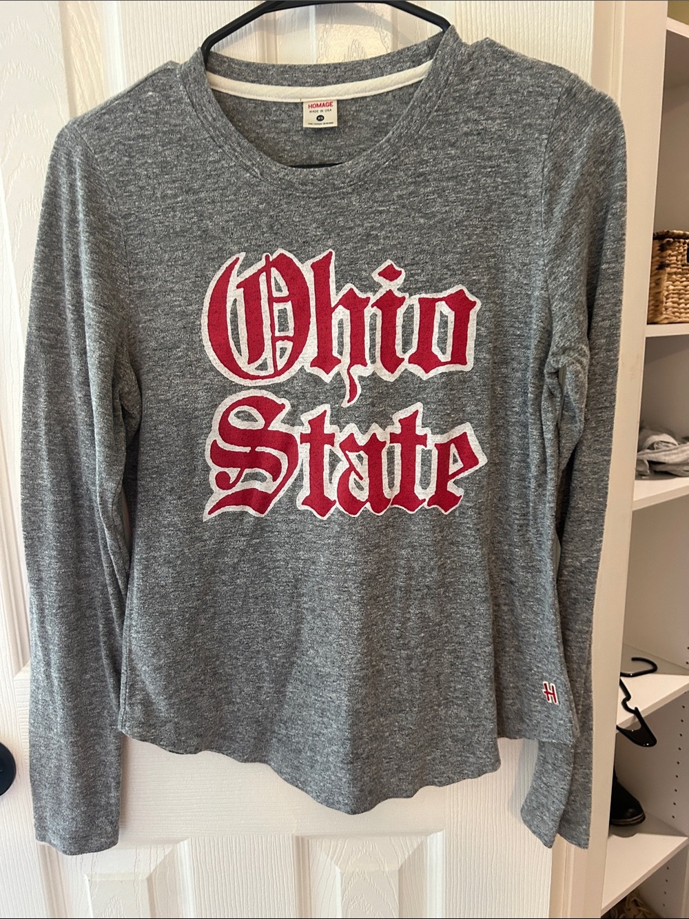 HOMAGE Gray Long-Sleeve Tee with Red Ohio State Crest